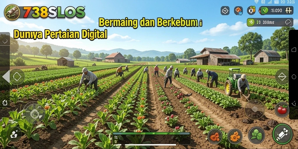 Screenshot utama 738SLOTS menampilkan keindahan kebun yang subur dan berwarna-warni.