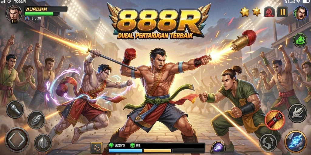 Tampilan gameplay seru dalam pertarungan yang menegangkan.