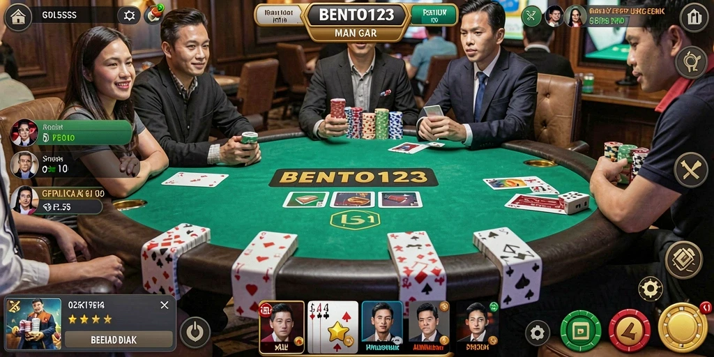 Tampilan gameplay BENTO123 yang mendebarkan dalam permainan Poker.