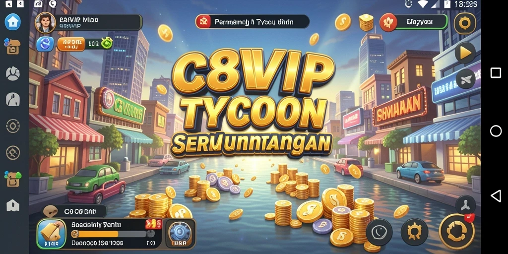 Tampilan gameplay C8VIP dengan elemen manajemen bisnis yang menarik.