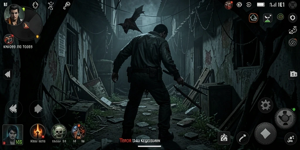 Screenshot gameplay KNO89 yang menegangkan dengan suasana horor.