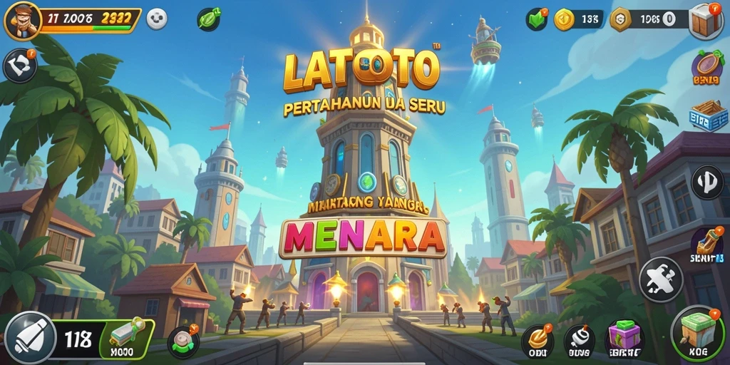 Tampilan menarik dari gameplay Tower Defense LATOTO dengan menara pertahanan.