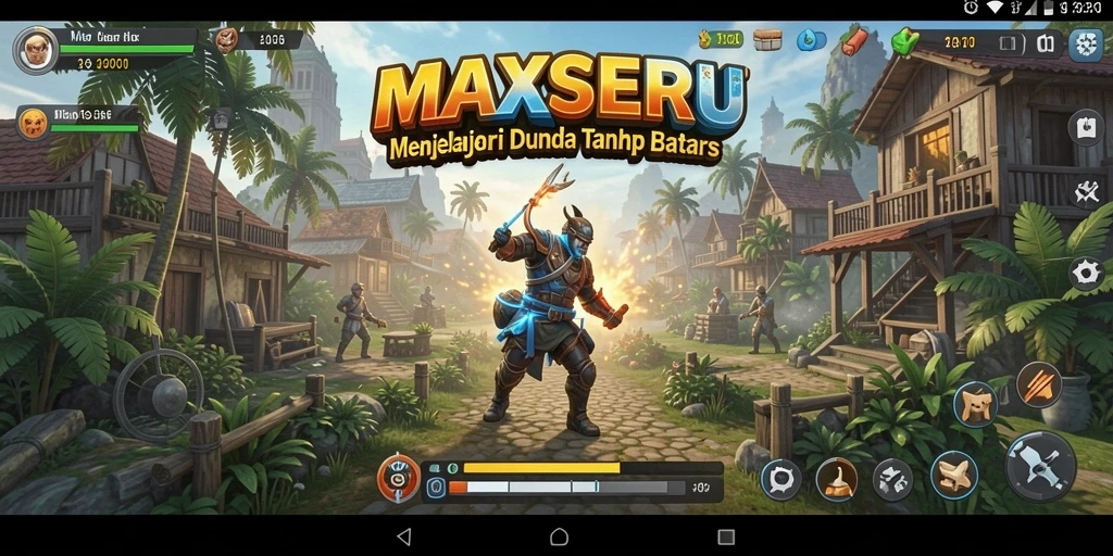 Screenshot MAXSERU menampilkan aksi menjelajahi dunia yang luas.