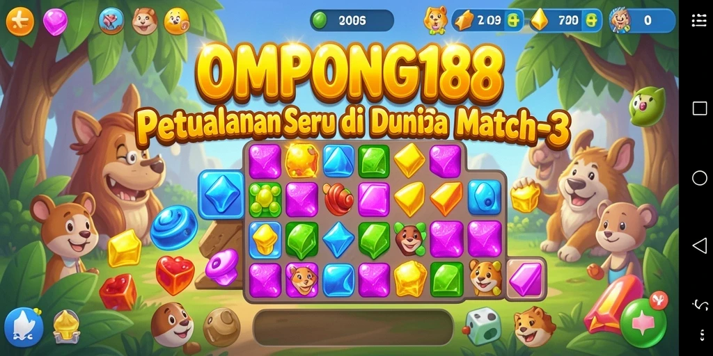 Screenshot OMPONG188 menunjukkan keseruan gameplay Match-3 yang menantang.