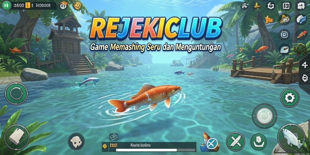 Gameplay seru REJEKICLUB dengan grafis memukau dan ikan yang beragam.