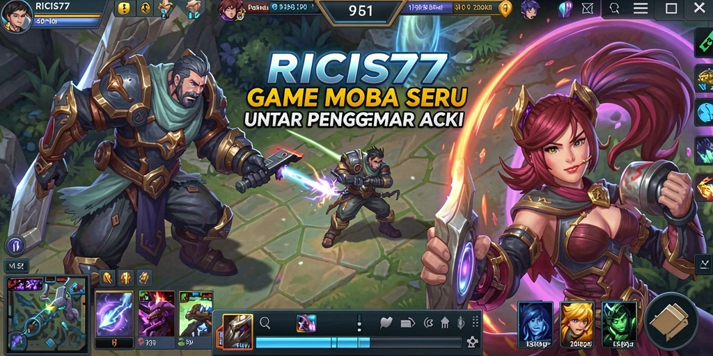 Menampilkan aksi seru dalam gameplay RICIS77 MOBA.