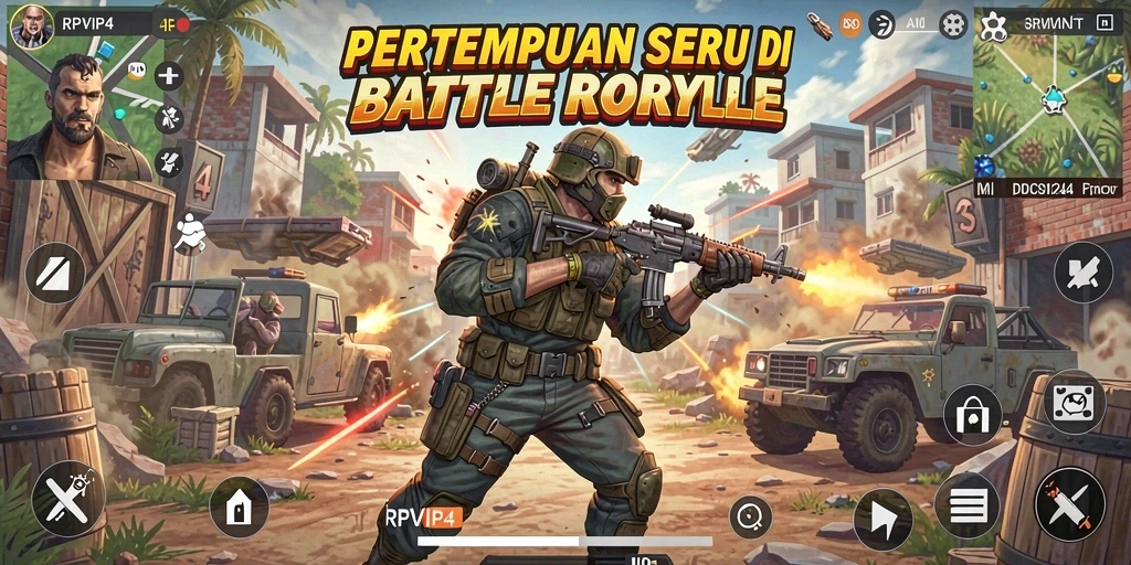 Screenshot RPVIP4 menampilkan aksi seru Battle Royale yang intens.