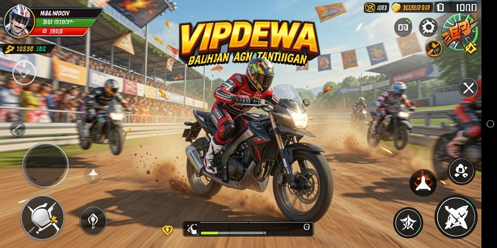 Screenshot menunjukkan aksi seru balapan motor di VIPDEWA.